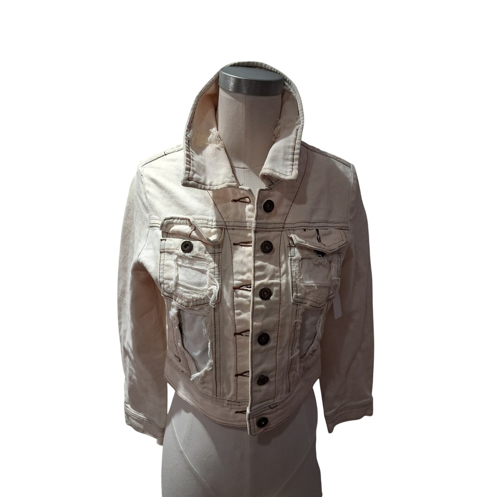 Carmar Denim Jacket Women XS Cream Distressed Cropped Frayed Cotton 1 of a kind